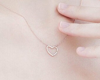 Rose Gold Plated Open Heart Pendant Necklace With Cubic