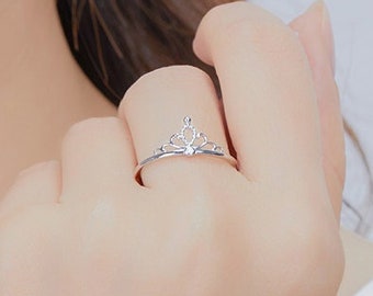Elegant Tiara Ring, Princess Ring, Crown Ring, Sterling Silver, CZ, gifts for her