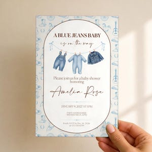 Blue Jean Baby Shower Invitation | Denim Theme, Editable Canva Template (Digital Download) image 2