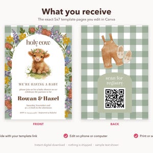 Highland Cow Baby Shower Invitation – Rustic Farm, Editable Canva Template (Digital Download) image 6