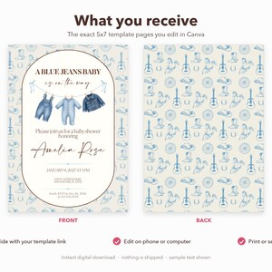 Blue Jean Baby Shower Invitation | Denim Theme, Editable Canva Template (Digital Download) image 6