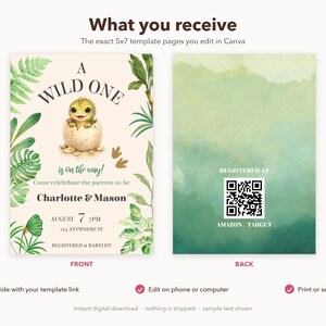 Dinosaur Baby Shower Invitation – A Wild One, Editable Canva Template (Digital Download) image 6