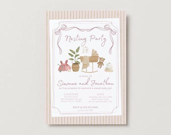 Modern Nesting Party Invitation – Editable Canva Template (Digital Download)
