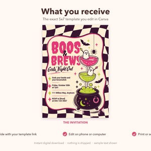 Invito per una serata di Halloween tra ragazze a tema "Boos & Brews", festa con cocktail spettrale (modello Canva modificabile) immagine 3