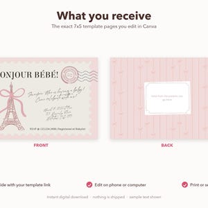 Bonjour Bébé Baby Shower Invitation – French Chic, Canva Editable (Digital Download) image 10