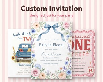 Custom Invitation Design, Personalized Digital Invite, Baby Shower, Birthday, Bridal Shower, Animated Video Invitation, Printable or Text