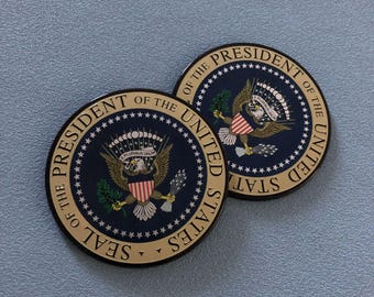 2 PC US Presidential Seal Car Emblem 3D Metal Badge American President Shield Decal for Auto Side Window Trunk Tailgate Aluminum Adhesive
