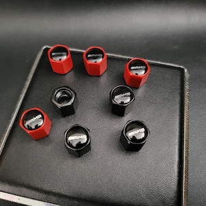 4x amg tire valve stem caps for car, truck universal fitting (metallic black)