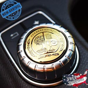 3D Mercedes AMG Emblem Sticker, Gold Metal Multimedia Control (47mm)