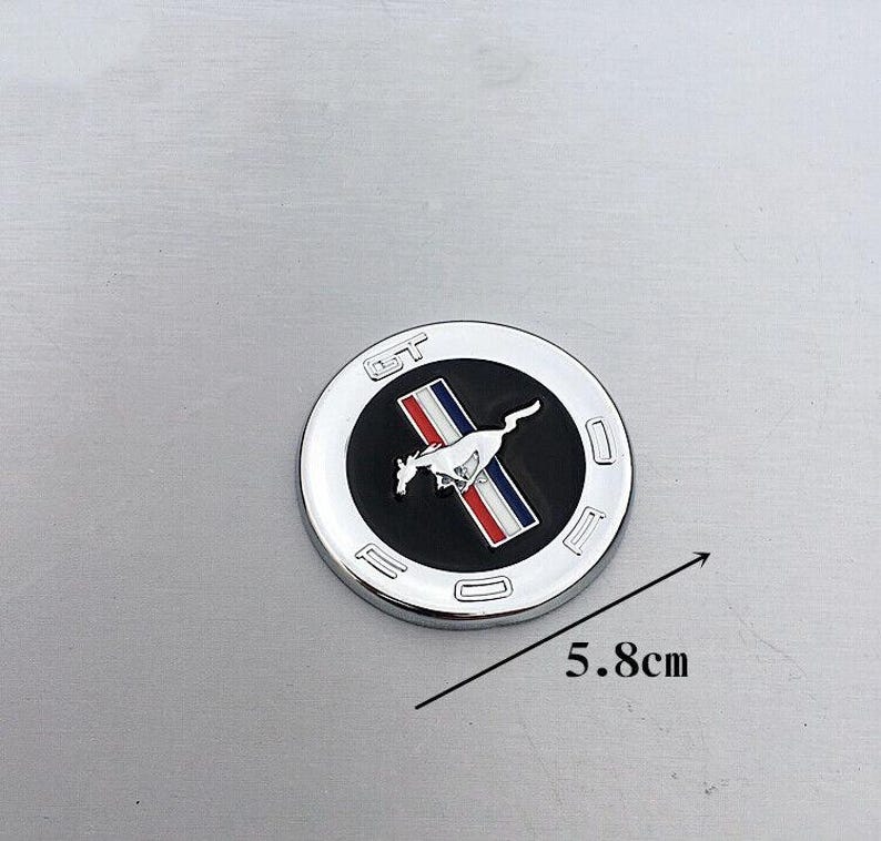 Emblema delantero Mustang Pony cromado, con licencia Ford, nuevo, 2015-22, tricolor, 2 piezas. imagen 2