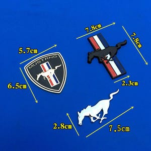 Mustang pony front emblem chrome ford licensed new 2015-22 tri color 2pc