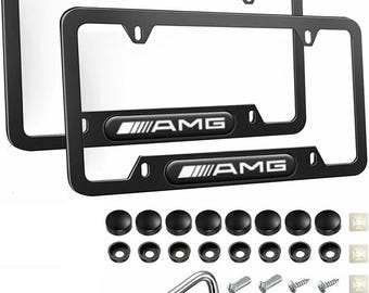 AMG Style License Plate Frame Set:  Matte Black Aluminum with accessories