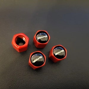 4x amg tire valve stem caps for car, truck universal fitting (metallic black)