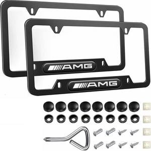 Amg style license plate frame set:  matte black aluminum with accessories