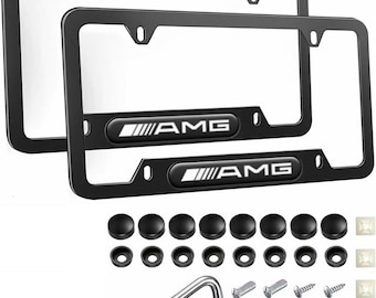 Amg style license plate frame set:  matte black aluminum with accessories