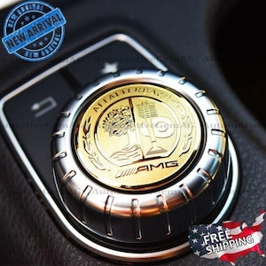 3d mercedes amg emblem tree logo sticker gold/silver/silver-black metal multimedia control 47 mm