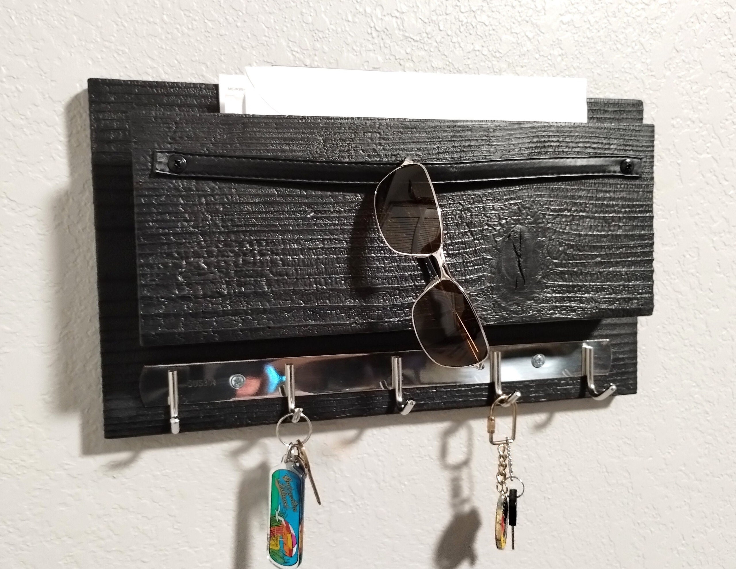 Shou Sugi Ban Key Rack, Mail, Sunglasses and Key Holder, Entryway ...