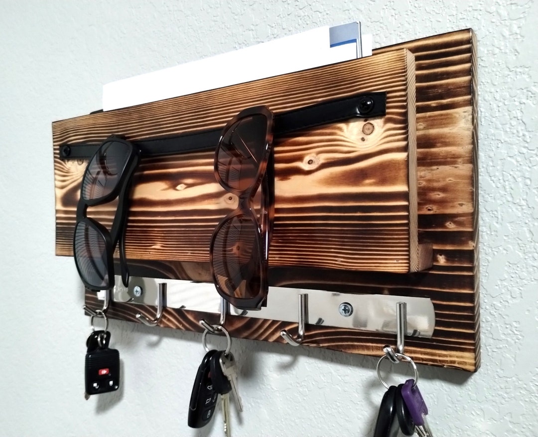 Shou Sugi Ban Key Rack, Mail, Sunglasses and Key Holder, Entryway
