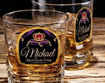 2 Pieces Personalized Crown Whiskey Glasses, Customized Royal Whiskey Tumbler, Birthday Gift for Him, Whiskey Glass Set, Father&#39;s Day Gift
