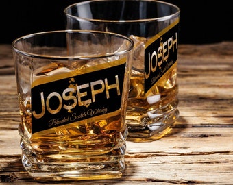 Gepersonaliseerde Black Label-whiskyglasset, aangepaste Black Label-beker, verjaardagscadeau voor hem en haar, cadeau voor echtgenoot, Vaderdagcadeau