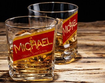 Personalized Red Label Whiskey Glass Set, Customized Red Label Tumbler, Birthday Gift for Him & Her, Gift for Husband, Father's Day Gift