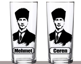 Ataturk Custom Raki Glass Set, Personalized Raki Set, Mustafa Kemal Ataturk Raki Bardagi, Custom Ouzo Glass, Raki Hediye, Turkish Gift Set