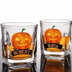 Personalized Halloween Whiskey Glasses, Custom Halloween Pumpkin Whiskey Tumblers, Funny Gift, Halloween Gift , 2 Pieces Whisky Glass Set