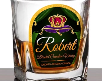 Personalized Royal Apple Whiskey Glasses, Custom Crown Whiskey Tumblers, Gift for Dad, Birthday Gift, Gift for Him, 2 Pcs Whiskey Glass Set