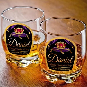 Personalisierte Krone Whiskyglas Set, königlicher Whiskybecher, Geschenk für Papa, für Freund, Geburtstagsgeschenke, kundenspezifisches altmodisches Whiskyglas
