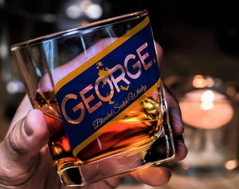 Blue Label Personalized Whiskey Glass Set, Custom Gift for Groomsman, Scotch Whisky Tumbler, Gift for Him, Birthday Gift, Father&#39;s Day Gifts