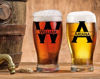 2 copos de cerveja personalizados, copos com iniciais e nomes personalizados, presente para pai, presente para amantes de cerveja, presente para padrinho, copo de Pilsner personalizado