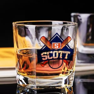 Verre à whisky de baseball personnalisé, gobelet à whisky de baseball MLB personnalisé, cadeau de baseball pour papa, cadeau sportif pour père, cadeau MLB pour lui