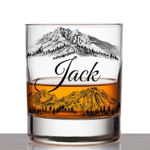 Personalized Mountain Whiskey Glasses, Custom Nature Themed Whiskey Tumblers, Rocks Glass, Birthday Gift, Gift for Dad, 2Pcs Kitchen Glasses