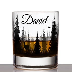 Personalized Forest Whiskey Glasses, Custom Nature Themed Whiskey Tumblers, Rocks Glass, Birthday Gift, Gift for Dad, 2 Pcs Kitchen Glasses