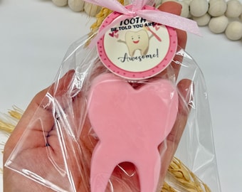 Tooth Soap Favors: Baby Powder Scented Goat Milk Soap, Personalized Tag