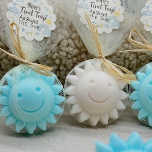 Blue Personalized Sun Soaps Baby Shower Favors, Sun Birthday Party Gift Guests in Bulk, You are My Sunshine, First Trip Around party Decors