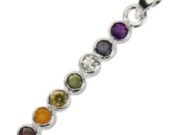 Chakra 7 Gemstone Facet Stick Pendant with Bail in Sterling Silver