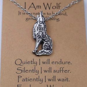 I am Wolf Viking Pendant on Chain & Rope Necklace with Inspirational Card