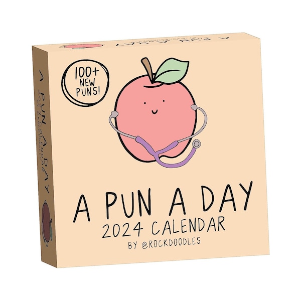 Calendrier de bureau quotidien Punny Rockdoodles 2024 | Calendrier amusant 2024 au jour le jour pour la maison ou le bureau, calendrier quotidien 2024 page par jour