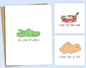 Cartes amusantes d'anniversaire et de Saint-Valentin, 7 modèles différents | Cartes drôles - Cartes Punny I Love You et cartes de tous les jours pour toutes les occasions
