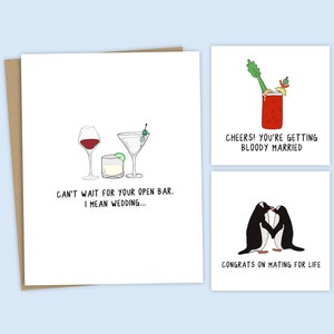 Cartes de mariage amusantes, 3 modèles différents | Cartes amusantes pour jeunes mariés – Cartes amusantes pour douche de mariage ou douche nuptiale – Vierge à l'intérieur.