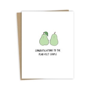 Faire-part de mariage "Poire-Fect Couple" | Cartes amusantes pour jeunes mariés – Cartes amusantes pour chaque occasion – Carte de douche de mariage – Vierge à l'intérieur.