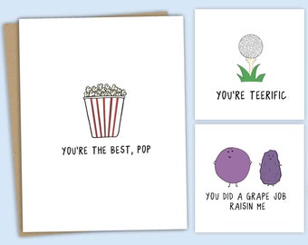 Fathers Day Cards, 5 Different Designs | Funny Fathers Day Cards for Husband -Fun Punny Cards For Dad From Wife, Daughter, Son -Blank Inside