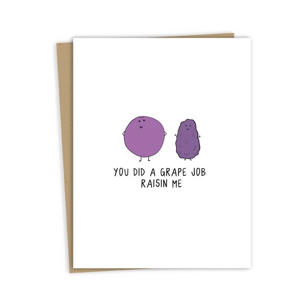 Mothers Day Card "You Did A Grape Job Raisin Me" | Funny Cards For Moms and Grandmas - Fun Punny Cards For Every Occasion -Blank Inside