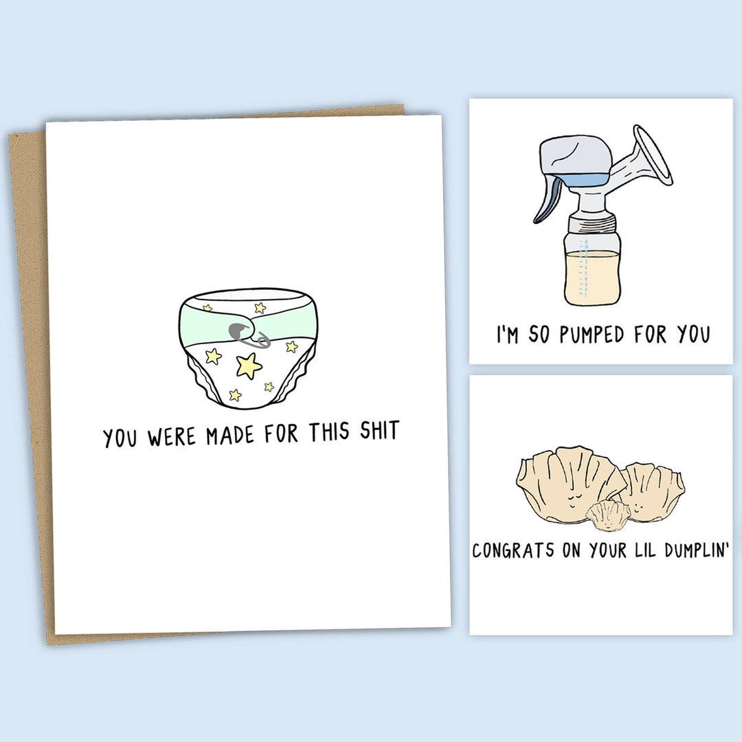 Funny Baby Shower Cards, 4 Different Designs Funny New Parent Cards Fun