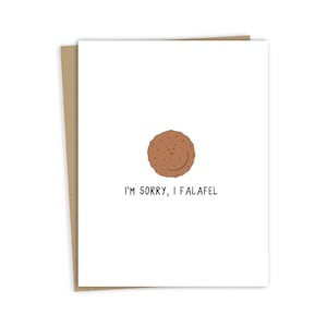 Eu sou cartão pesaroso "eu sou pesaroso, mim Falafel" de <br> Entrega Rápida? Cartão engraçado de desculpas para ele ou ela - desculpas punny e cartões diários para todas as ocasiões - em branco dentro