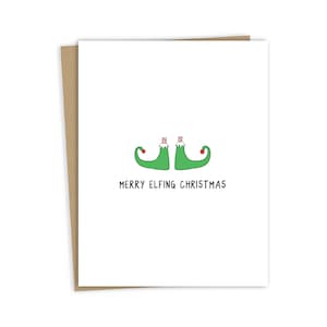 Cartão de Natal "Feliz Natal de Elfing" de <br> Entrega Rápida? Cartões de Natal engraçados - Cartões Punny divertidos para os feriados - Cartão de Feliz Natal - Branco dentro