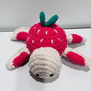 Crochet Strawberry Turtle Plushie: Fuzzy Stuffed Animal