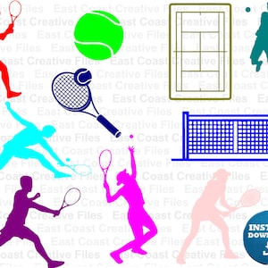 Tennis svg bundel, Tennis silhouetten svg, svg, dxf, eps, png digitale download