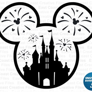 Mickey head with castle and fireworks SVG, Family Vacation SVG,  Family trip SVG, svg, dxf, eps, png digital download